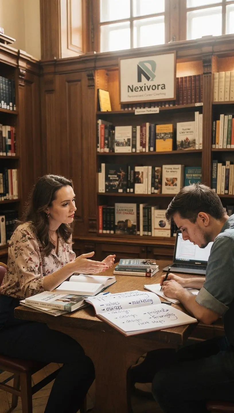 Attēls ar datoru, kurā redzams karjeras izpētes rezultāts un potenciālās darba iespējas.